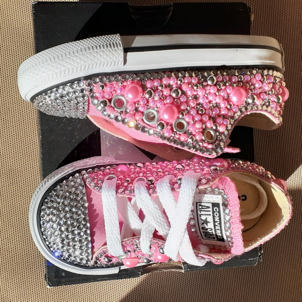 NEW Pink CUSTOM Bling CONVERSE - Toddler shoes (other colors & sizes by Request) - Picture 3 of 12